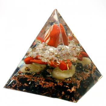 Orgonit Pyramide mit Jaspis rot Orangencalcit Schungit Edelsteine Orgon Energie