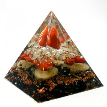 Preview: Orgonit Pyramide mit Jaspis rot Orangencalcit Schungit Edelsteine Orgon Energie