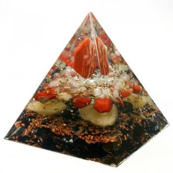 Preview: Orgonit Pyramide mit Jaspis rot Orangencalcit Schungit Edelsteine Orgon Energie
