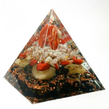 Preview: Orgonit Pyramide mit Jaspis rot Orangencalcit Schungit Edelsteine Orgon Energie