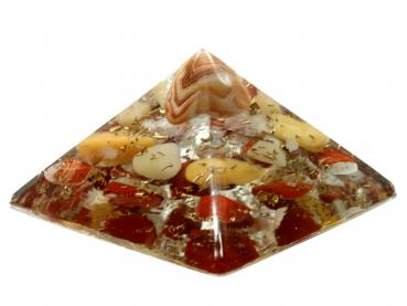 Orgonit Pyramide mit Aprikosen Achat Gelbquarz Bergkristall Jaspis rot Orgon Energie