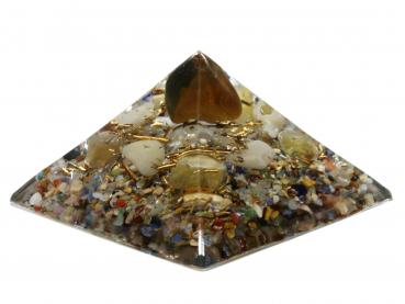 Orgonit Pyramide mit Tigerauge Fluorit Gelbquarz Bergkristall Orgon Energie