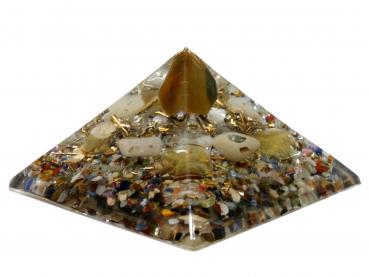 Preview: Orgonit Pyramide mit Tigerauge Fluorit Gelbquarz Bergkristall Orgon Energie