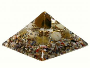 Preview: Orgonit Pyramide mit Tigerauge Fluorit Gelbquarz Bergkristall Orgon Energie