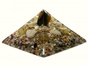 Preview: Orgonit Pyramide mit Tigerauge Fluorit Gelbquarz Bergkristall Orgon Energie