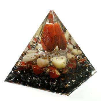 Preview: Orgonit Pyramide mit Carneol Gelbquarz Bergkristall Jaspis rot Hämatit Orgon Energie