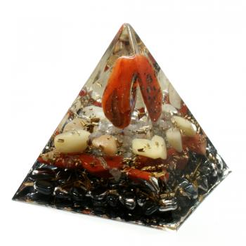 Preview: Orgonit Pyramide mit Carneol Gelbquarz Bergkristall Jaspis rot Hämatit Orgon Energie