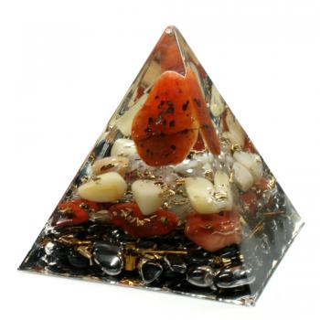 Preview: Orgonit Pyramide mit Carneol Gelbquarz Bergkristall Jaspis rot Hämatit Orgon Energie