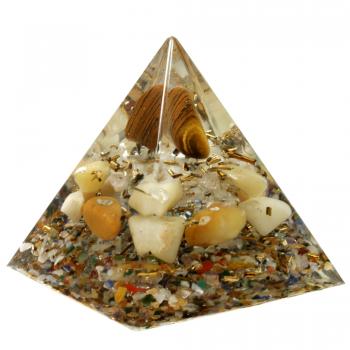 Orgonit Pyramide mit Tigerauge Gelbquarz Bergkristall Edelsteine Orgon Energie