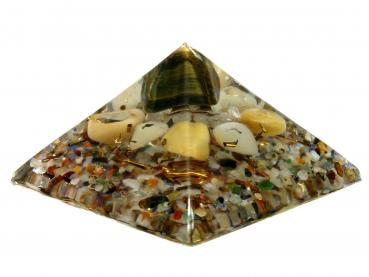 Orgonit Pyramide mit Falkenauge Gelbquarz Bergkristall Orgon Energie