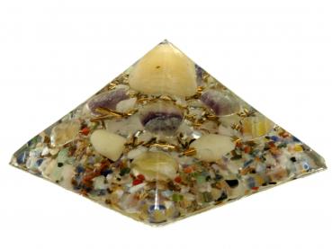 Orgonit Pyramide mit Calcit gelb Fluorit Gelbquarz Bergkristall Orgon Energie