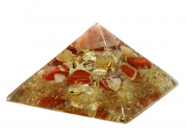 Preview: Orgonit Pyramide mit Aprikosen Achat Fluorit Jaspis rot Orgon Energie