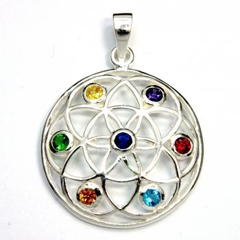 Preview: Blume des Lebens Chakra Anhänger Ø 28 mm aus Sterlingsilber