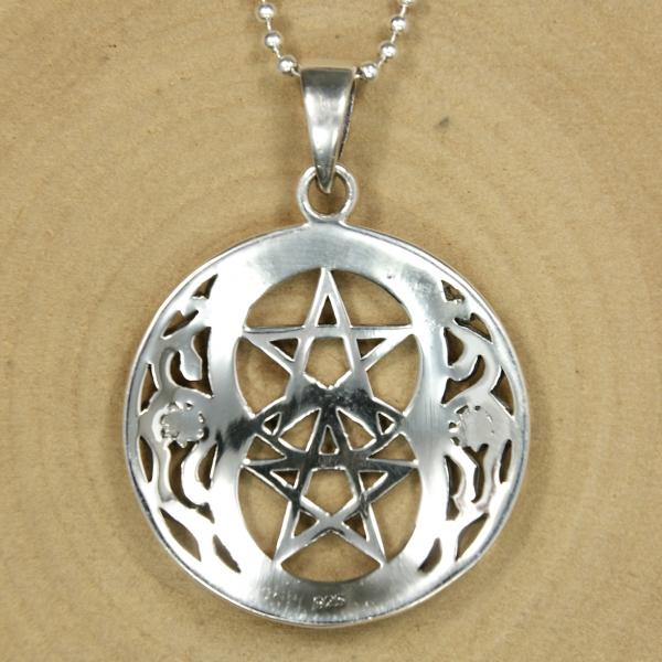 Sterling Silber Anhänger Chalice-Brunnen, Vesica Piscis mit Doppeltem Pentagramm Ø 28 mm