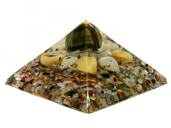 Orgonit Pyramide mit Falkenauge Gelbquarz Bergkristall Orgon Energie