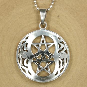 Sterling Silber Anhänger Chalice-Brunnen, Vesica Piscis mit Doppeltem Pentagramm Ø 28 mm